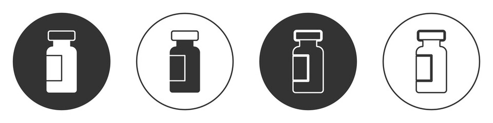 Black Test tube and flask chemical laboratory test icon isolated on white background. Laboratory glassware sign. Circle button. Vector