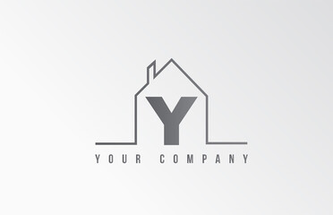 Y home alphabet icon logo letter design. House  for a real estate company. Business identity with thin line contour