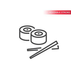 Sushi with chopsticks line vector icon. Outline, editable stroke.