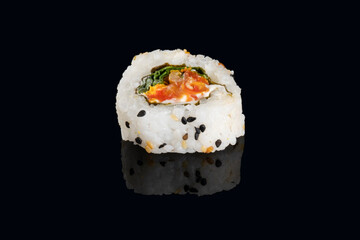 dried tomato sushi isolated on black background