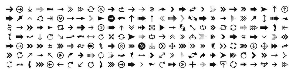 Arrows set of 200 black icons. Arrow icon. Arrow vector collection. Arrow. Cursor. Modern simple arrows. Vector illustration.