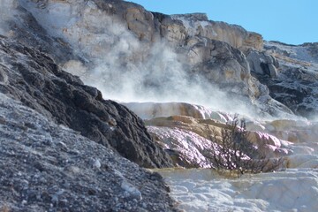 Yellowstone geothermal mineral deposits landscape