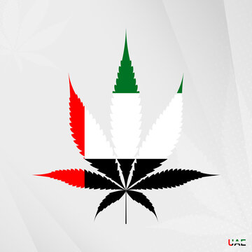 Flag of United Arab Emirates in Marijuana leaf shape. The concept of legalization Cannabis in United Arab Emirates.