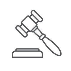 Judge gavel or auction hammer line icon. Minimalist icon isolated on white background. Judge hammer simple silhouette.