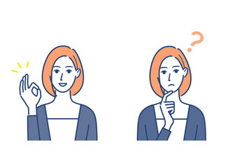 OKとはてなのサイン　女性のイラストセット