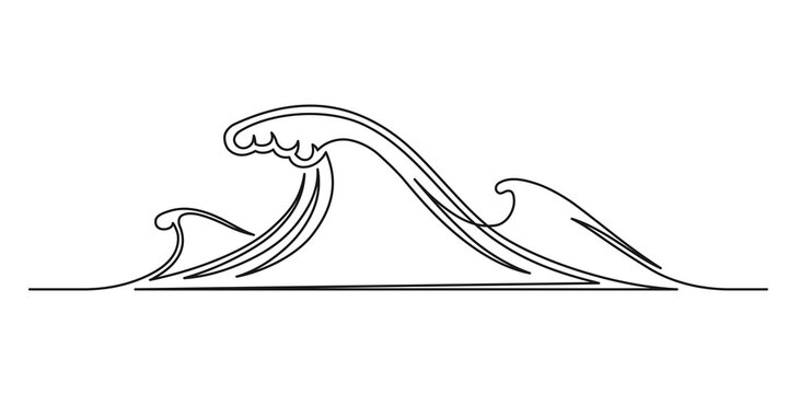 Continuous One Line Drawing Of An Vintage Wave