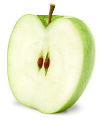 half of green apple isolated on white background. clipping path