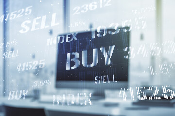 Fototapeta premium Multi exposure of abstract creative financial graph on modern computer background, forex and investment concept