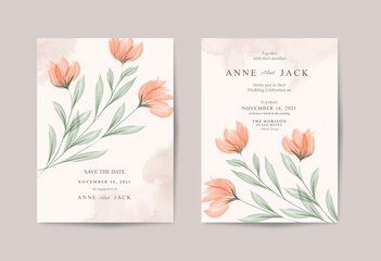 Minimalist Wedding invitation with beautiful flower watercolor