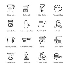 Coffee‌ ‌Shop‌ Outline Icons - Stroked, Vectors