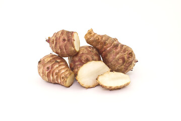 Jerusalem Artichoke (Sunchoke) on white background