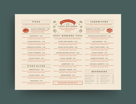 Fast food restaurant menu layout design brochure or flyer template vector illustration
