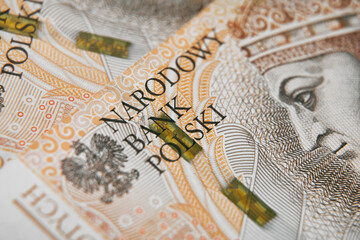 Macro photo of Polish zloty. A sign of National Bank of Poland