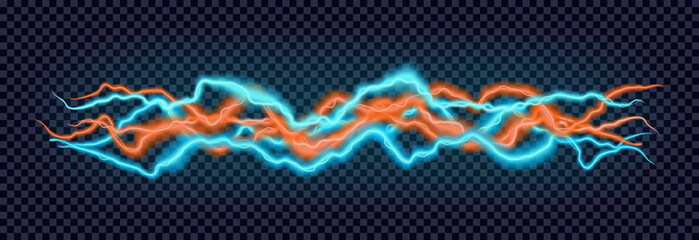 Vector glowing blue and orange lightning. Electric energy or equalizer design elements.