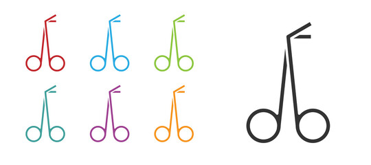 Black Medical scissors icon isolated on white background. Set icons colorful. Vector