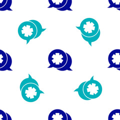 Blue Dialogue with the doctor icon isolated seamless pattern on white background. Doctor and patient dialog. Consulting about medical health services. Vector