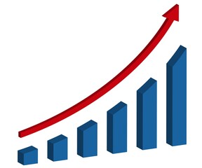 Graph with increase report. Diagram with rise and gain progress. Vector