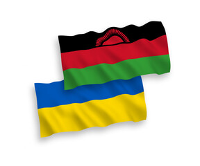 National vector fabric wave flags of Malawi and Ukraine isolated on white background. 1 to 2 proportion.