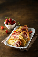 Homemade strawberry vanilla pastry roll