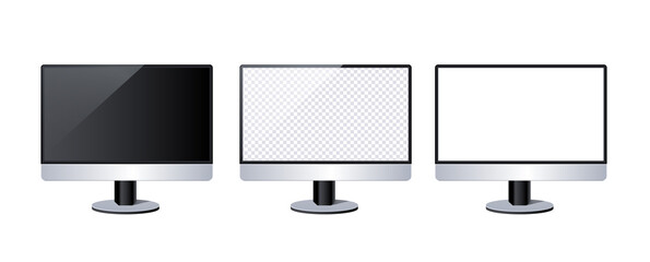 Realistic monitor isolated on white background. Monitor for inserting website designs, landing pages, UI designs. Vector illustration.