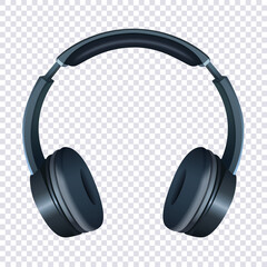 Headphones isolated on transparent background. Realistic black headphones. Vector illustration.