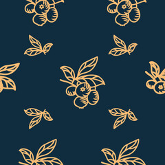 Vector seamless pattern blueberries on a dark blue background.Perfect for fabric, wallpaper, textures, ornament.