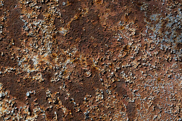Rectangular flat background from a metal rusty sheet of red color. Rusty stains with a beautiful texture