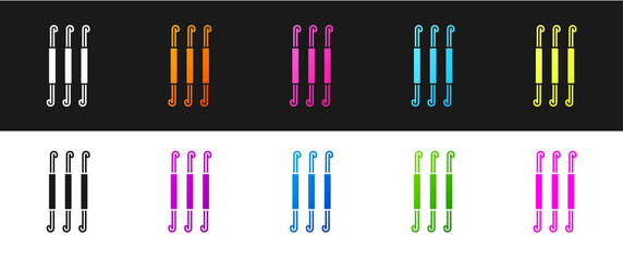 Set Crochet hook icon isolated on black and white background. Knitting hook. Vector