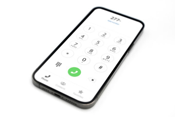 Isolated phone on white background with call numbers, front usb-c, speaker