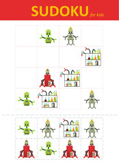 Sudoku for kids. Children's puzzles. Educational game for children. cute robots