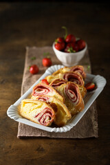 Homemade strawberry vanilla pastry roll