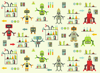 Fototapeta na wymiar pattern with different cute cartoon robots.