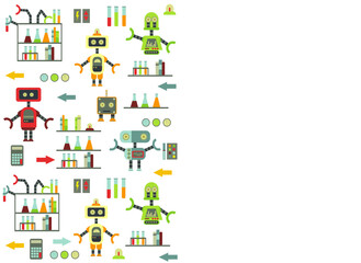 pattern with different cute cartoon robots.