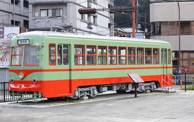 Fototapeta na wymiar 東武日光駅前の昔の路面電車