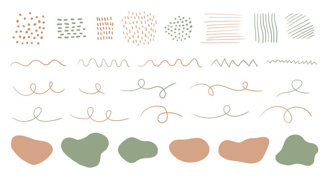 Organic shapes, spots, lines, dots. Vector set of trendy abstract hand drawn elements for graphic design