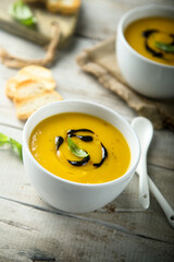 Traditional homemade pumpkin or carrot soup