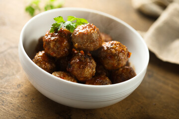 Traditional homemade meatballs with tomato sauce