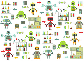 Obraz na płótnie Canvas pattern with different cute cartoon robots.