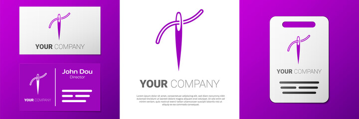 Logotype Needle for sewing with thread icon isolated on white background. Tailor symbol. Textile sew up craft sign. Embroidery tool. Logo design template element. Vector