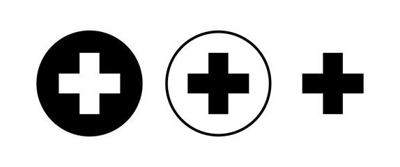 Plus Icons set. Add plus icon. Addition sign. Medical Plus icon