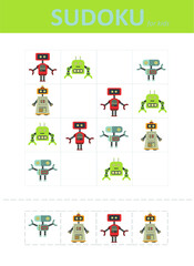 Sudoku for kids. Children's puzzles. Educational game for children. cute robots