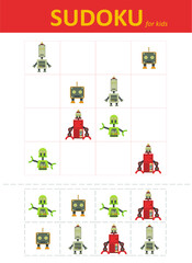 Sudoku for kids. Children's puzzles. Educational game for children. cute robots