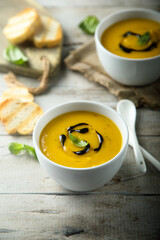 Traditional homemade pumpkin or carrot soup
