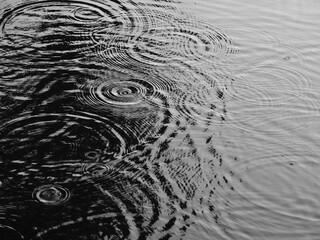 rain drops falling on the water surface