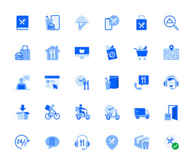 Online food ordering icons set for personal and business use. Vector illustration icons for graphic and web design, app development, business and marketing material. © PureSolution