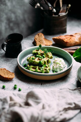 Zucchini waffles with cream cheese. Vegetarian green waffles