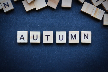 Holzbuchstaben auf Tafel, Autumn