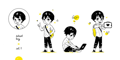 School Boy Collection with Different Poses. 
