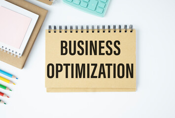 the letter text BUSINESS OPTIMIZATION, next to reports and a calculator