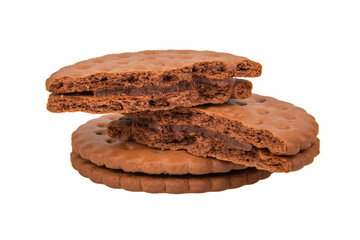 Brown sandwich cookies isolated on the white background